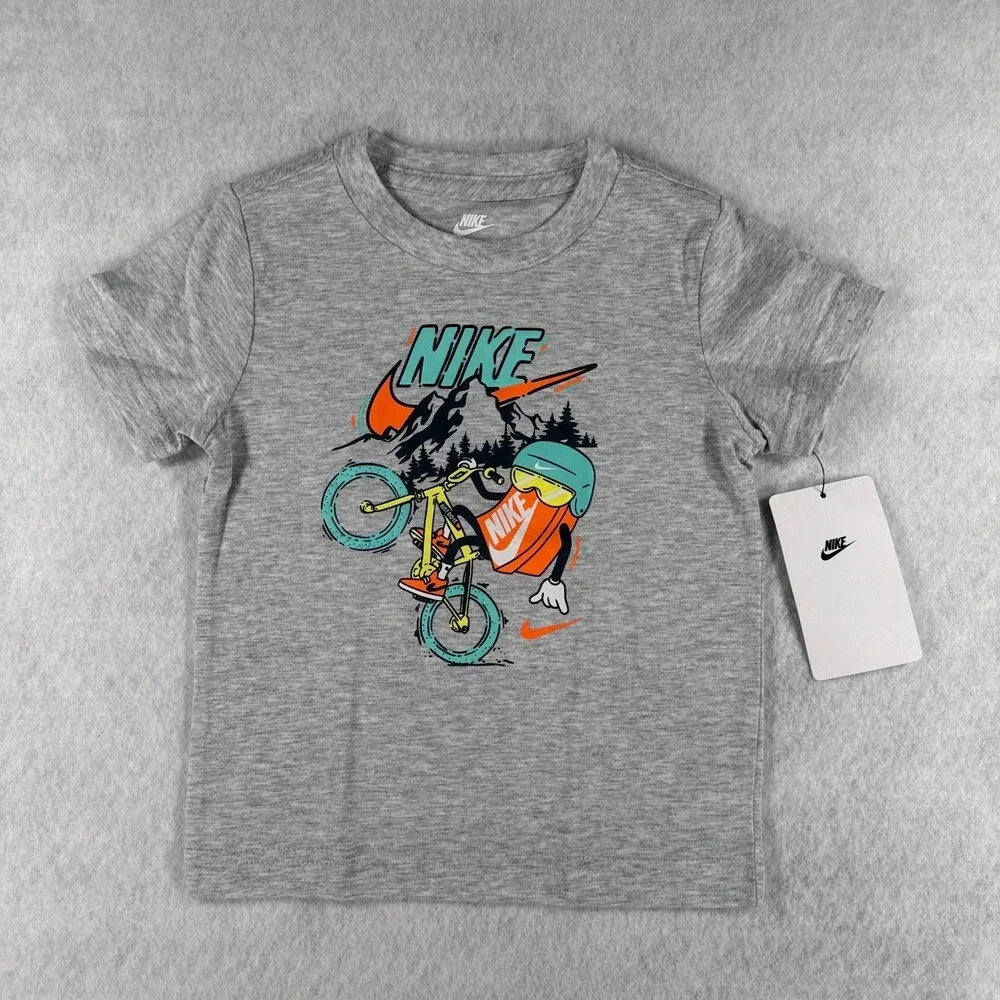 Nike Toddler Boys 2T Gray BMX Bike Mountain Logo Graphic T Shirt NWT
